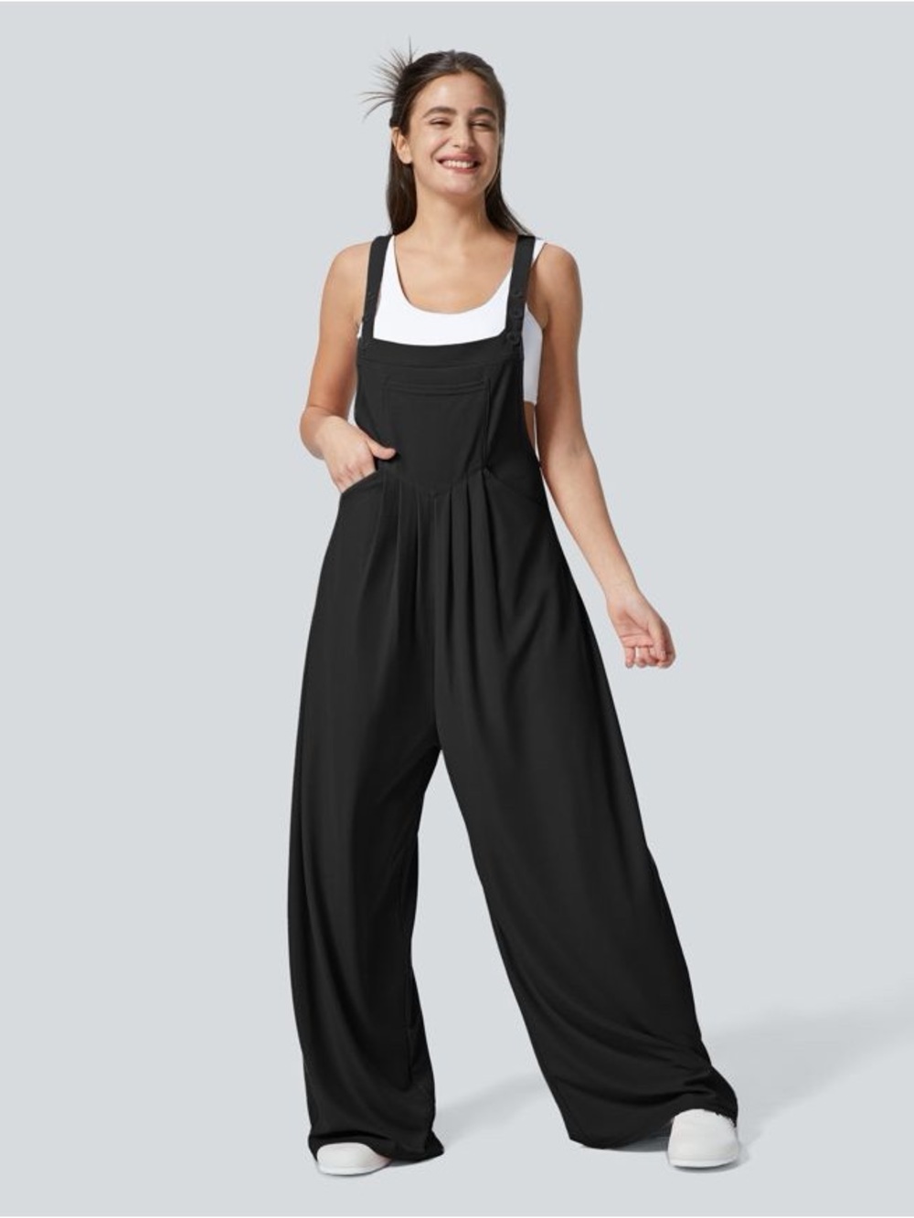 HALARA Pockets Waffle Casual Overall Jumpsuit Wide Leg